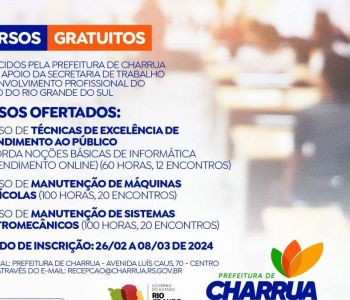 Inscrições abertas para cursos de qualificação profissional em Charrua