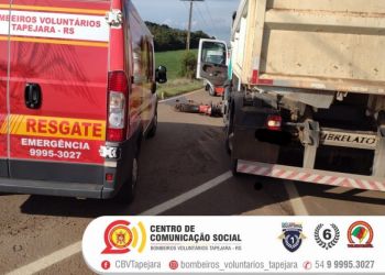 Colisão entre caminhão e moto deixa uma pessoa ferida na Perimetral em Tapejara